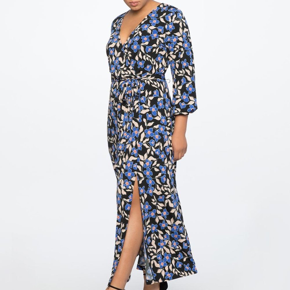 NWT - Eloquii - Blue Poppy Wrap Maxi Dress - Sz 20